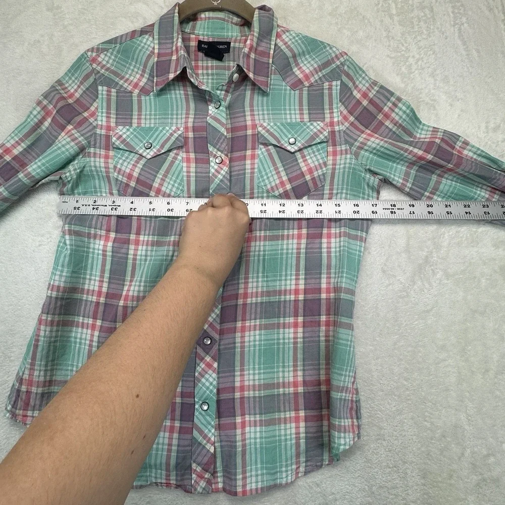 Ralph Lauren Pearl Snap Shirt Boys 16 Plaid Western Long Sleeve Multicolor